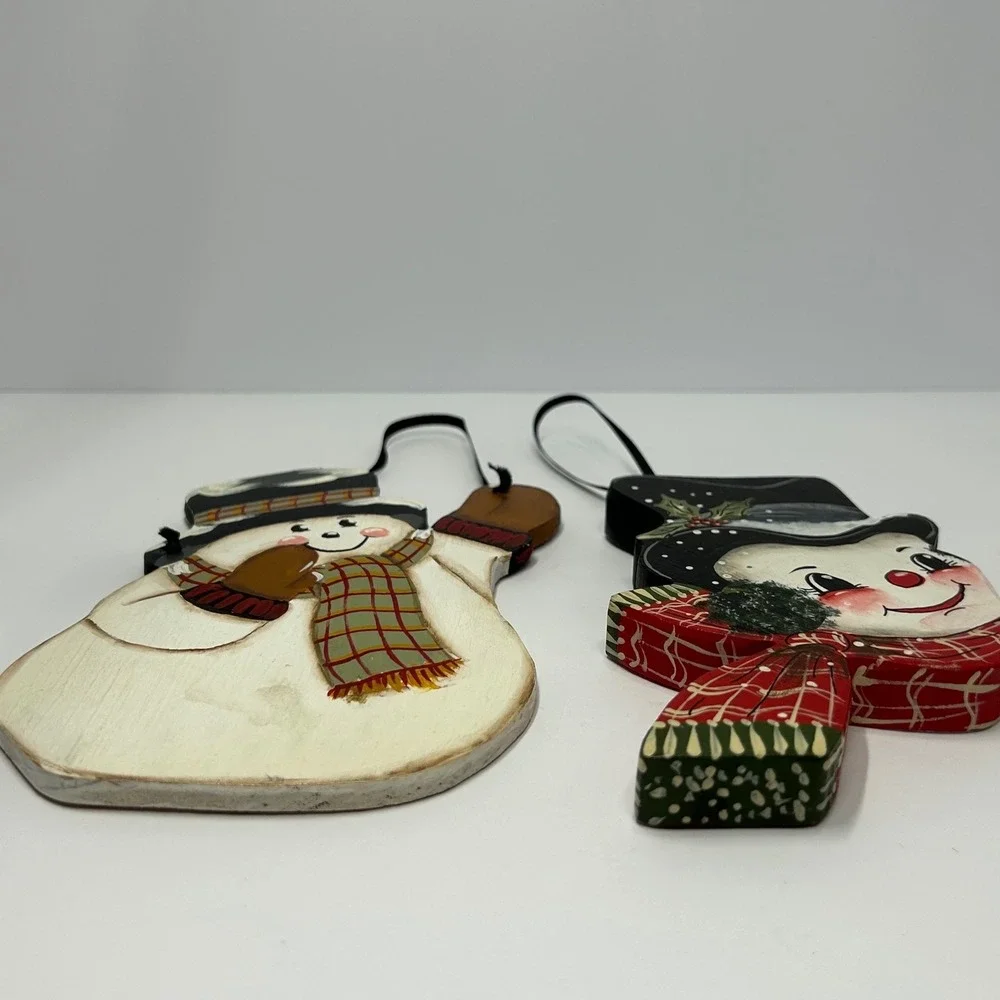 Hand Painted Wooden Christmas Ornaments Snowman‎ Reindeer Set of 4 Winter Cute